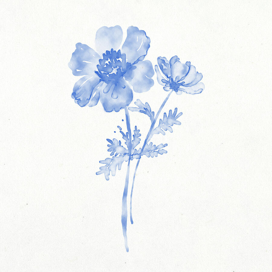 Blue Watercolor Flowers On White Background Digital Art by Trendy Art Blue Watercolor Flowers On White Background Digital Art by Trendy Art