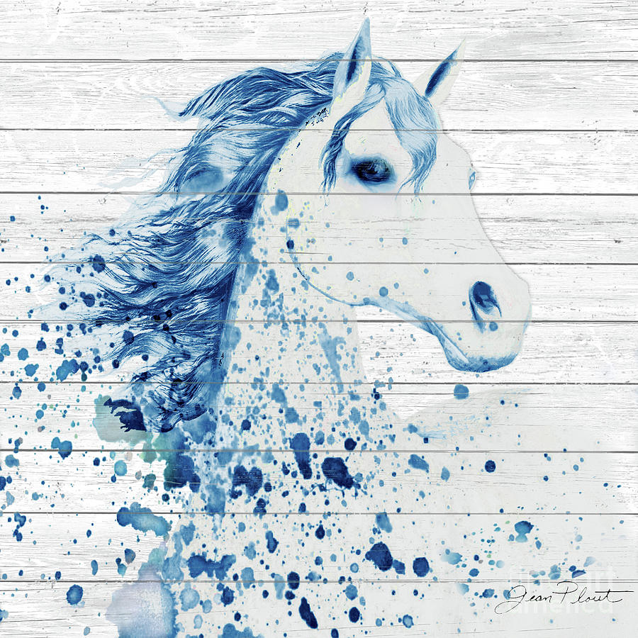 Blue Watercolor Horse Painting by Jean Plout