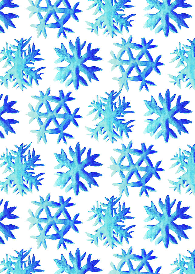 Blue Watercolor Snowflakes Pattern Digital Art by Boriana Giormova