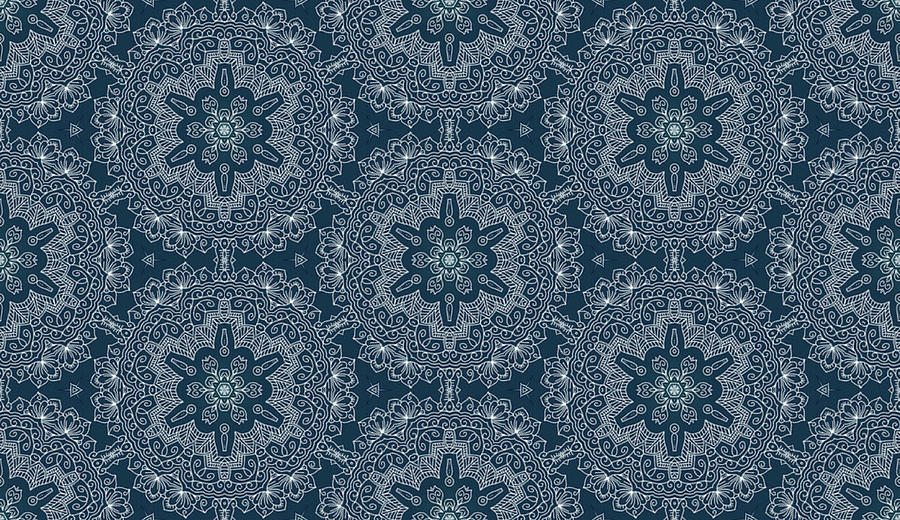 Pattern Mixed Media - Blue White Flowery Repeat by Delyth Angharad