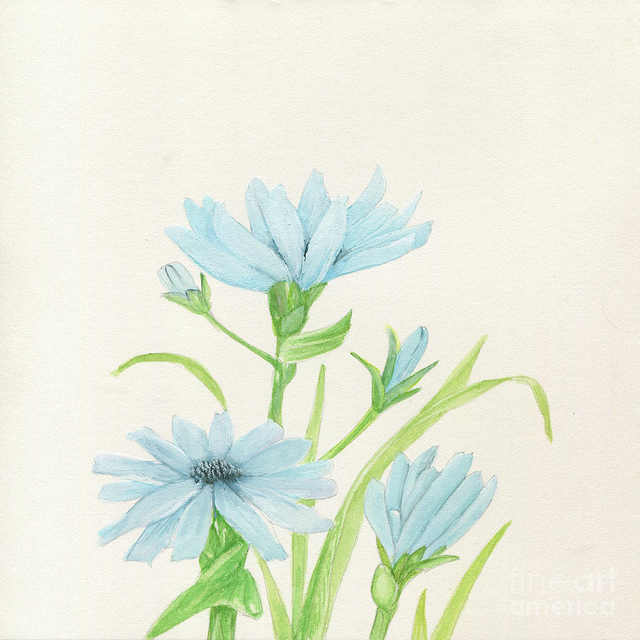 Blue Wildflowers Watercolor Painting by Laurie Rohner
