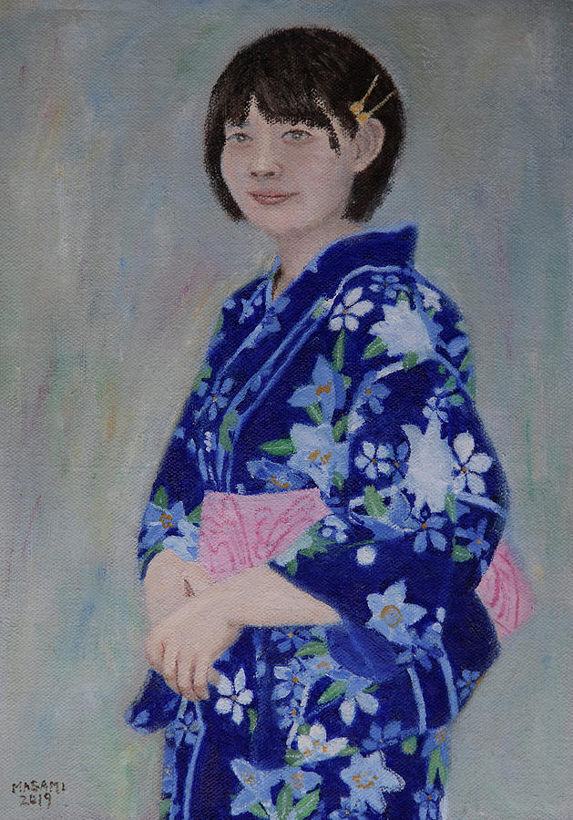 Blue Yukata Painting by Masami IIDA