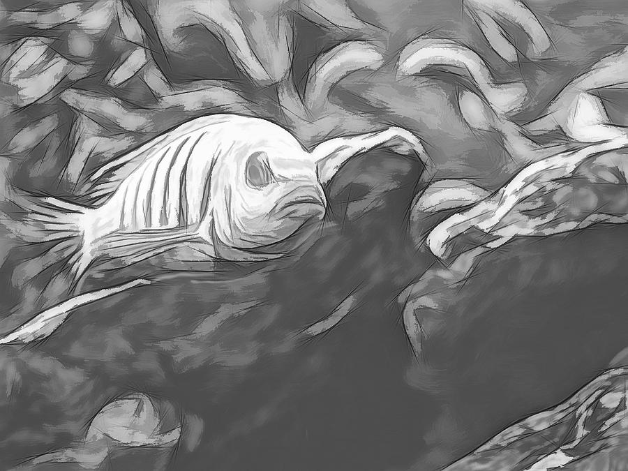 Blue Zebra Above Cave Art Sketch Digital Art by Don Northup
