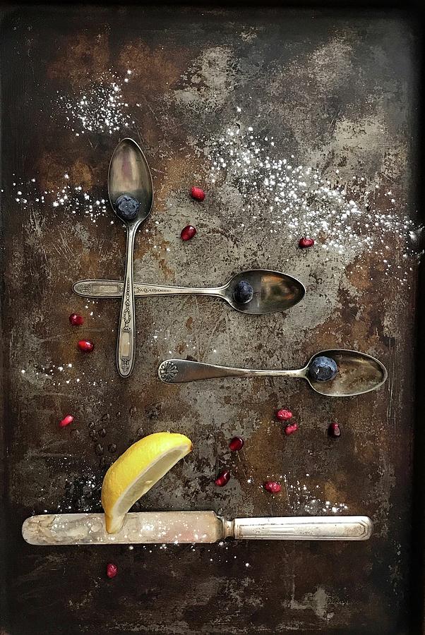 Blueberries and Spoons Photograph by Looking Glass Images