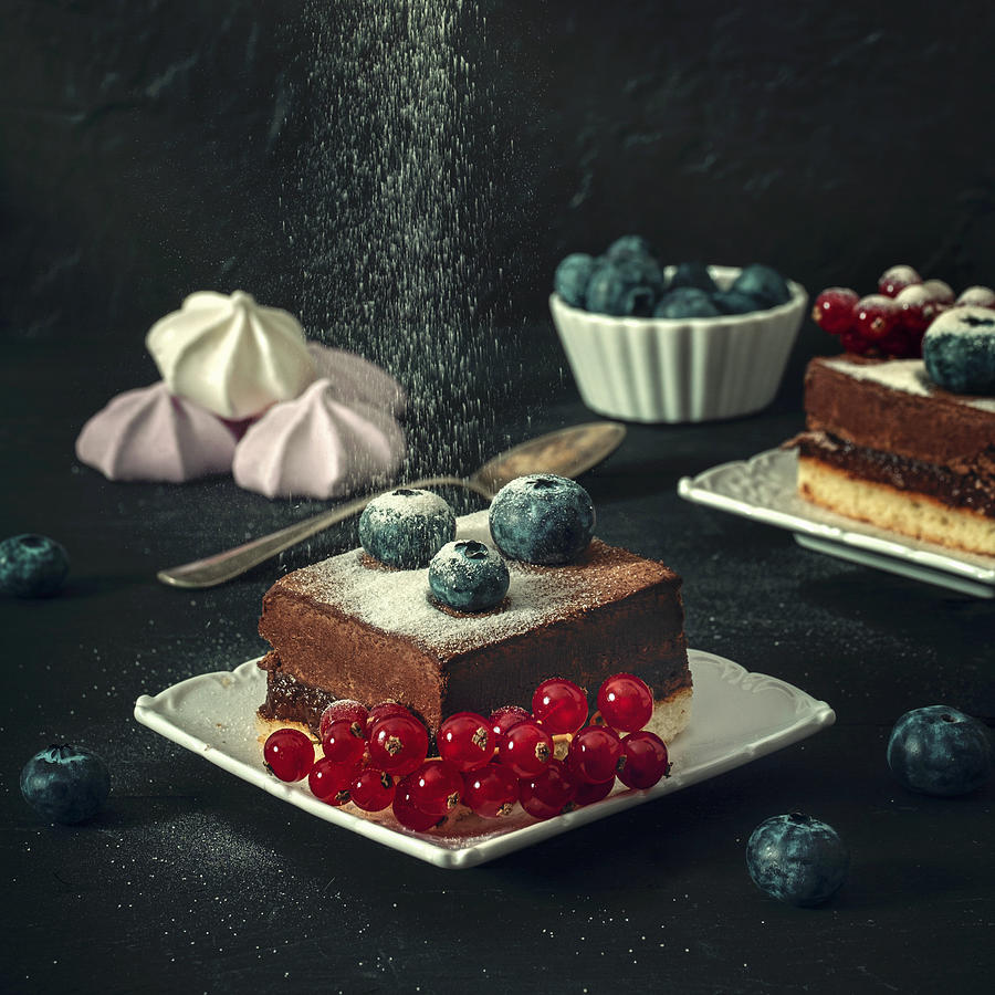 Cake Photograph - Blueberries Redcurrants And Chocolate by Christian Marcel