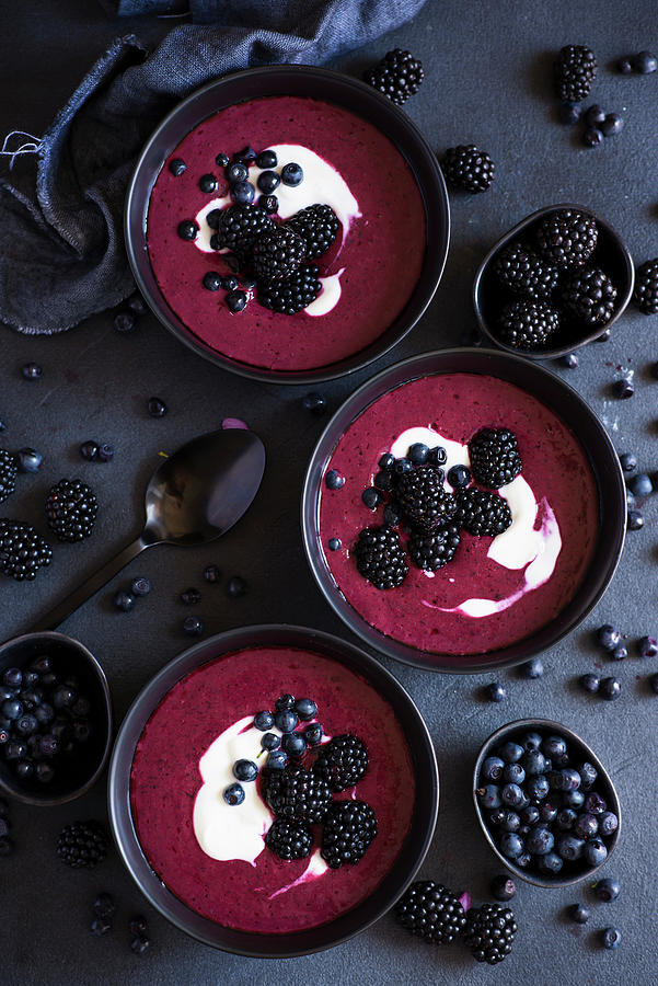 Blueberry And Blackberry Smoothie With Yoghurt Photograph by Karolina Polkowska