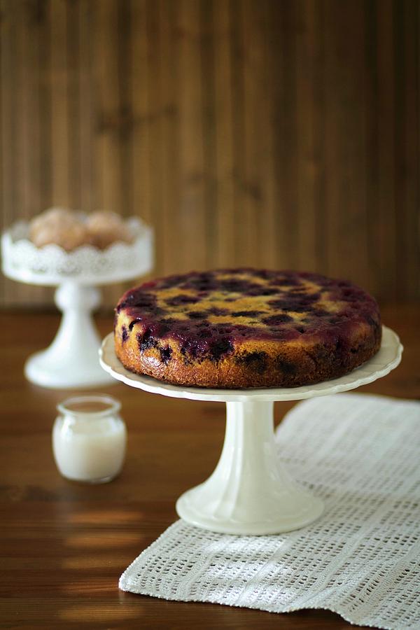 Blueberry Cake On A White Cake Stand Photograph by Alicia Maas Aldaya