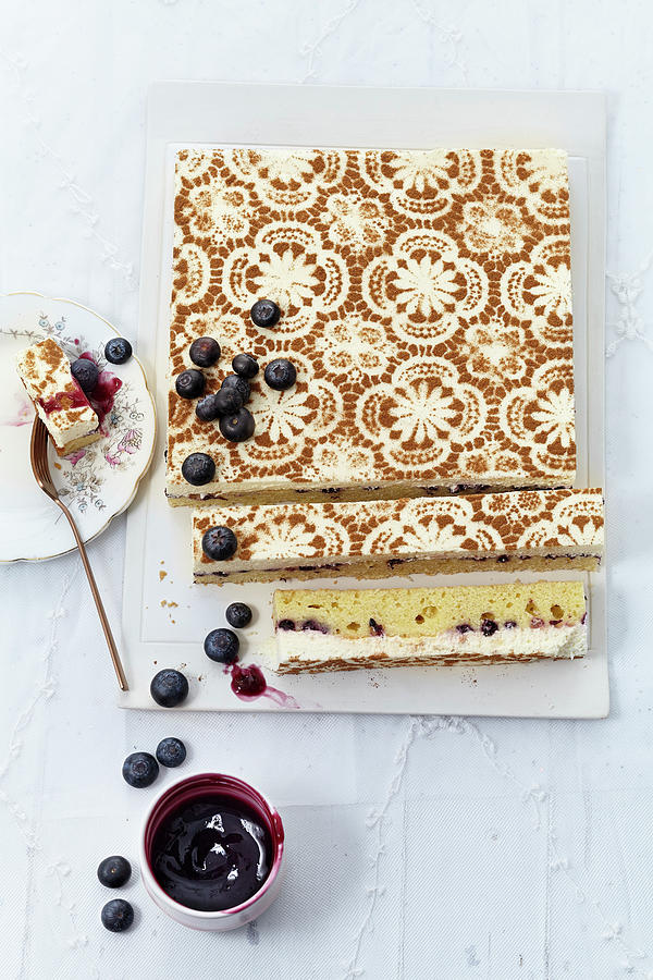 Blueberry Cake With Cinnamon Cream With A Filigree Pattern Photograph by Ulrike Holsten / Stockfood Studios