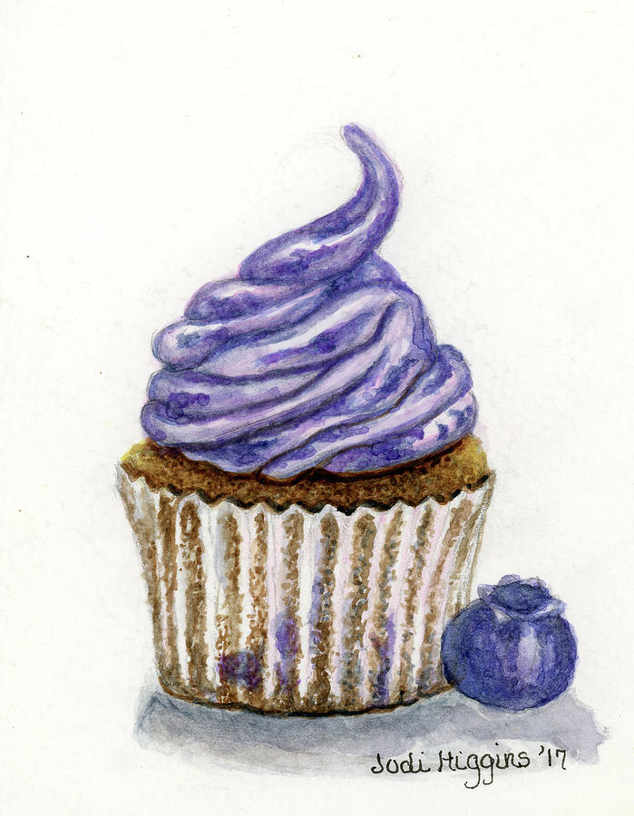 Blueberry Cupcake Painting by Jodi Higgins