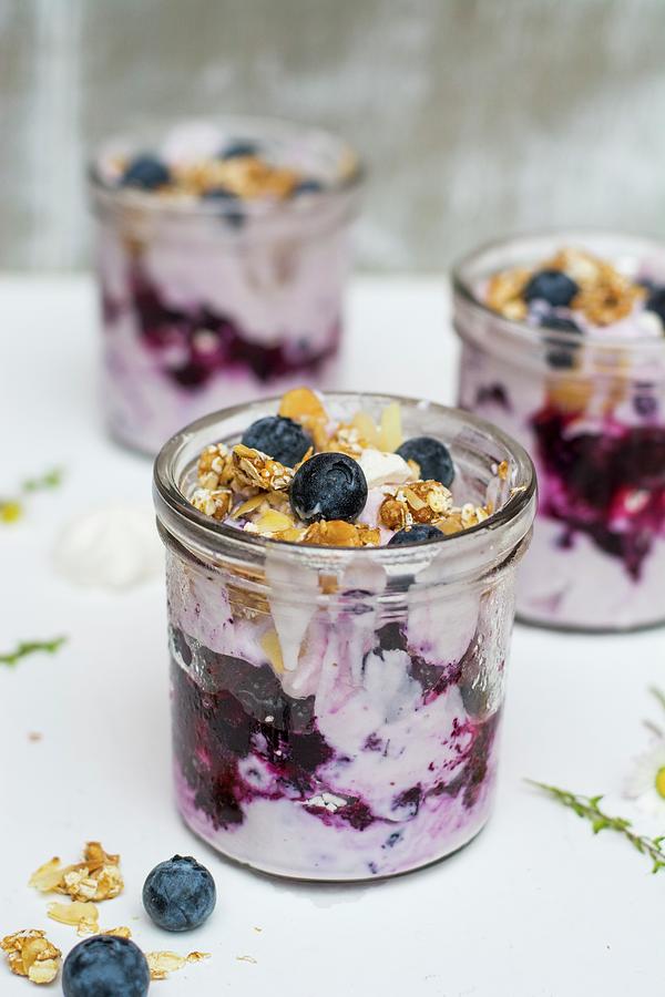 Blueberry Dessert In A Glass Jar Photograph by Leah Bethmann