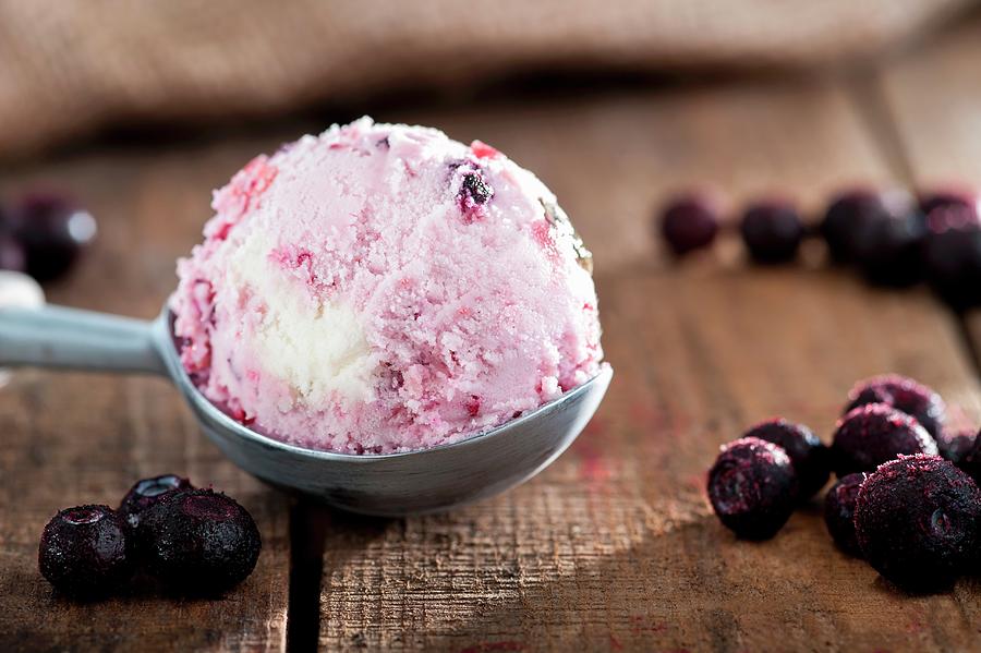 Blueberry Ice Cream And Frozen Blueberries Photograph by Howarth, Craig