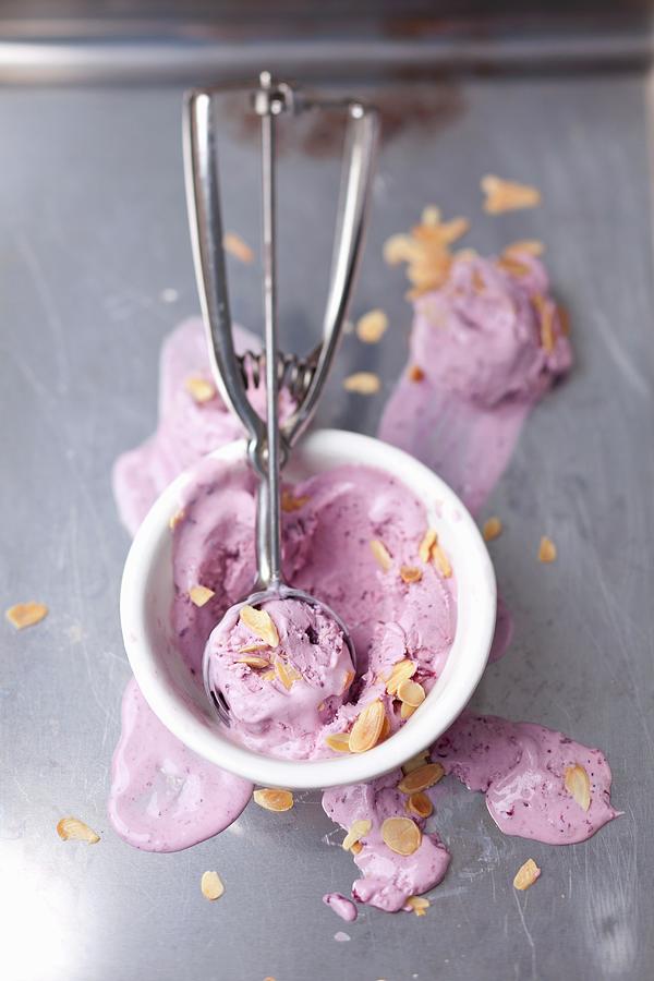 Blueberry Ice Cream With Flaked Almonds Photograph by Rua Castilho