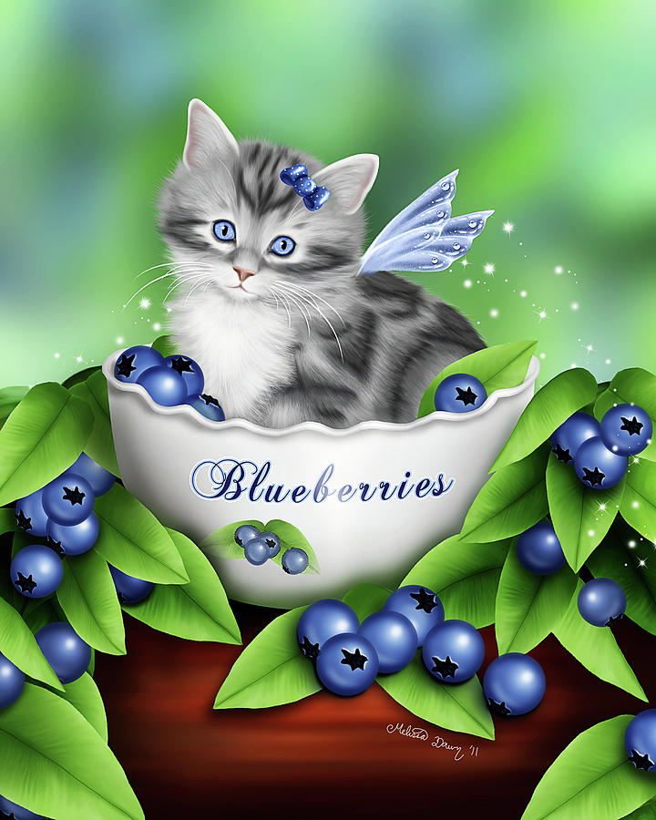 Kitten Digital Art - Blueberry Kitten by Melissa Dawn