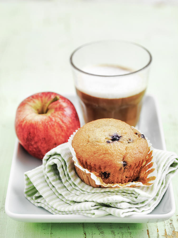 Blueberry Muffin With Apple And Latte Coffee Photograph by Michael Paul