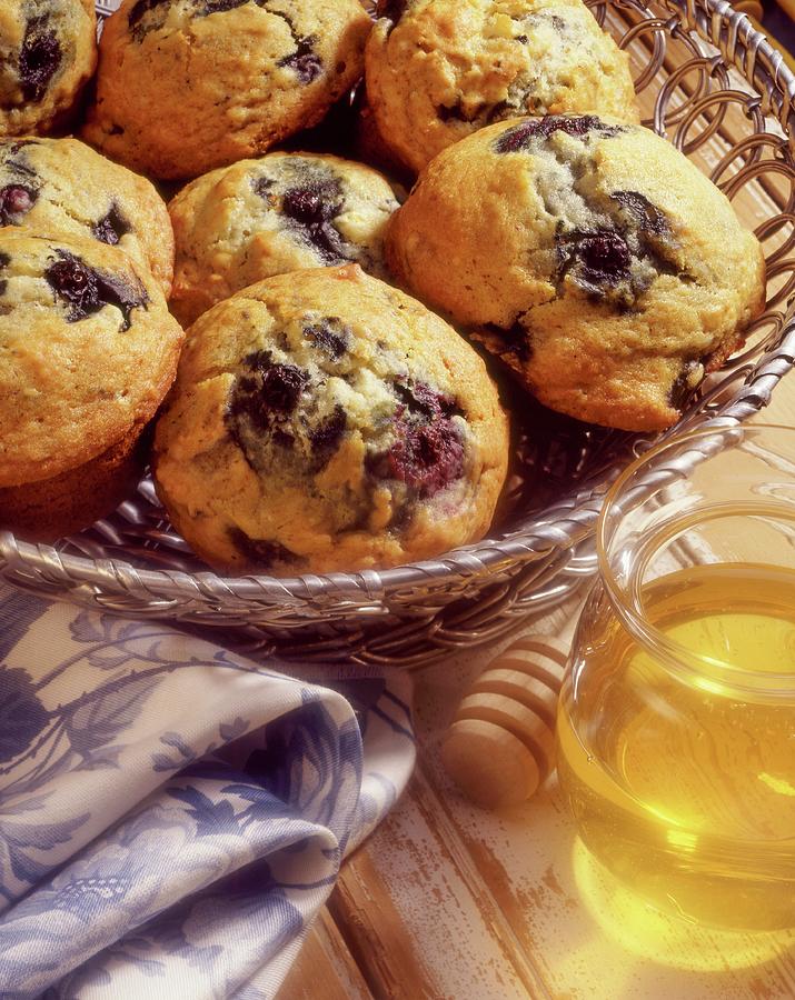 Blueberry Muffins And A Jar Of Honey Photograph by Pat Lacroix