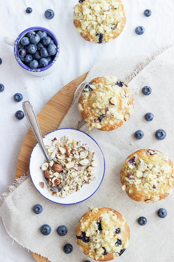 Blueberry Nut Muffins With Crumbles Photograph by Tamara Staab