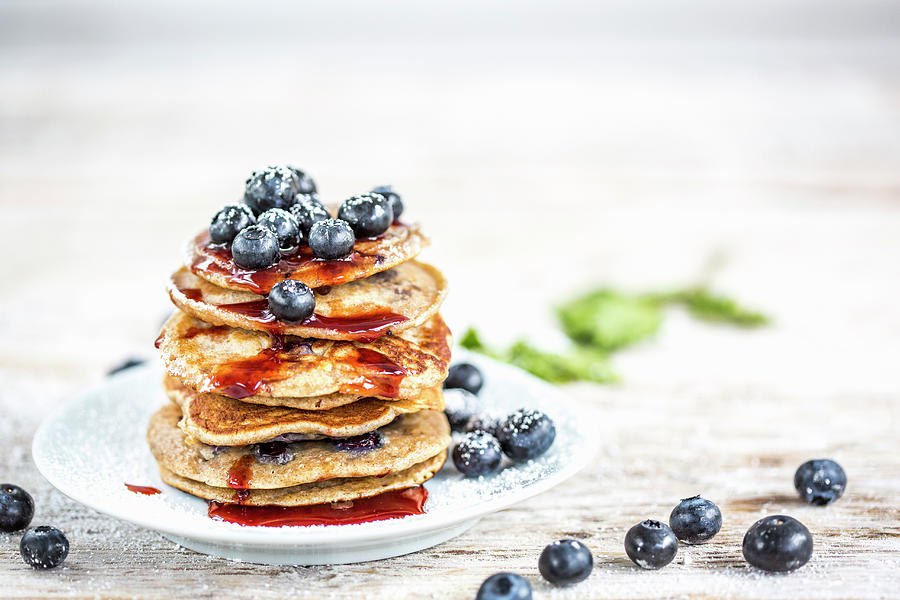 Blueberry Pancakes With Blueberries And Maple Syrup Photograph by Uta Gleiser Photography