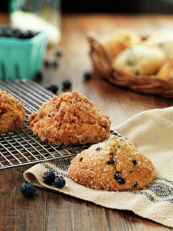 Blueberry Scones On A Wire Rack Photograph by Jim Scherer