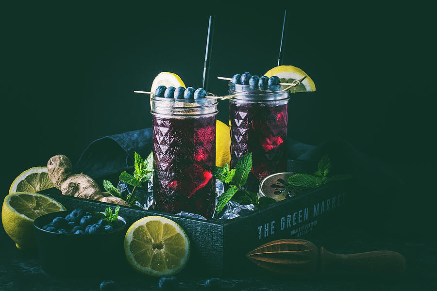Blueberry Switchel a Diet Drink With Apple Cider Vinegar And Ginger On A Tray Photograph by Christian Kutschka