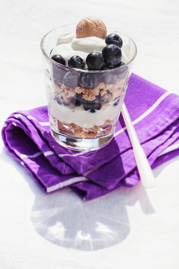 Blueberry Trifle With Quark Cream And Amarettini Photograph by Sabine Lscher
