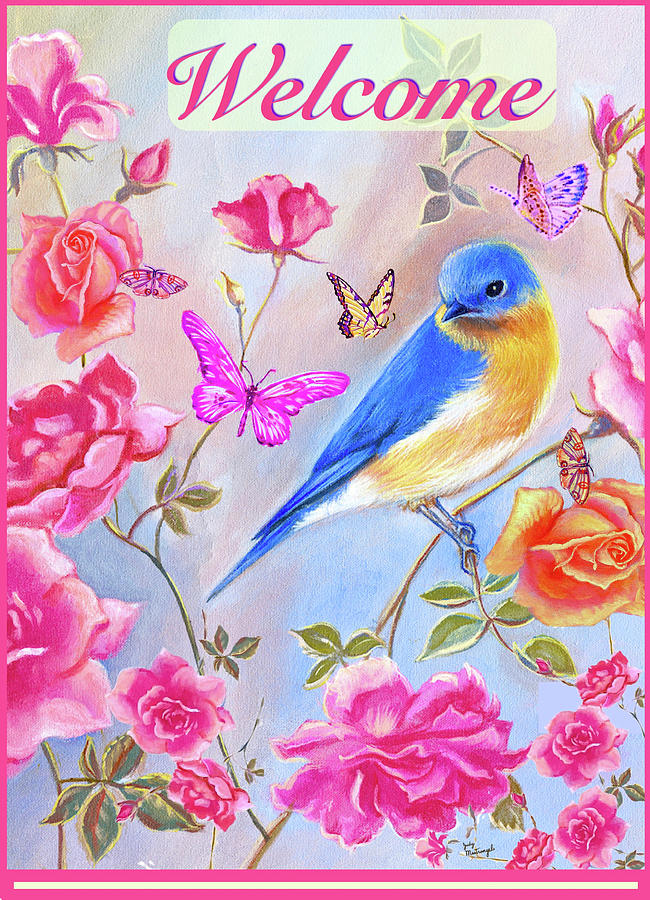 Animal Digital Art - Bluebird In Roses by Judy Mastrangelo