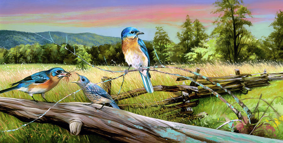 Bird Mixed Media - Bluebird Meadow by Spencer Williams