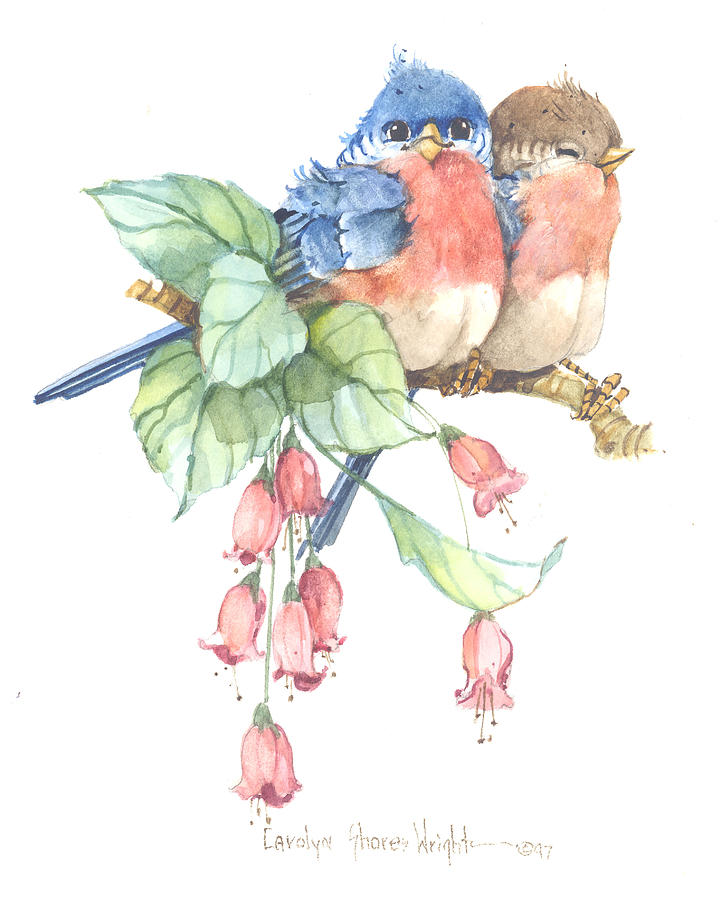Bluebird Pair Painting by Carolyn Shores Wright