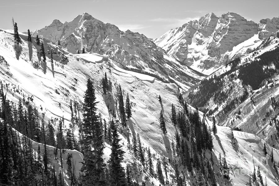 Bluebird Skies Over The Maroon Bells Black And White Photograph by Adam Jewell