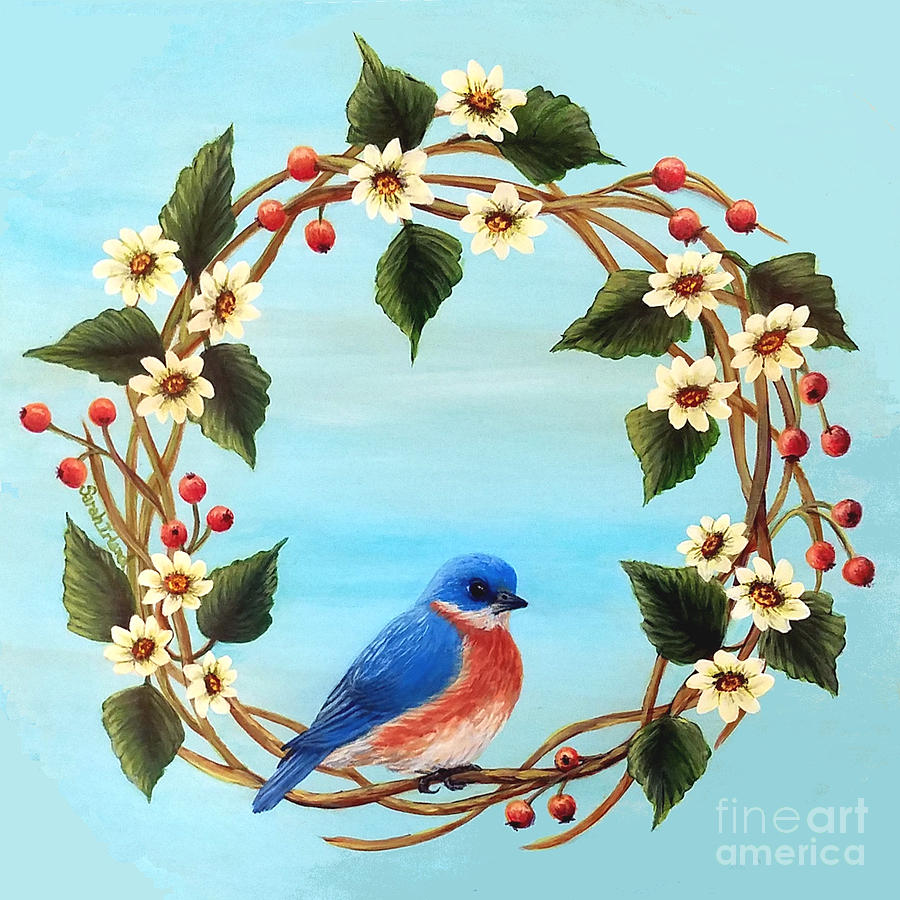 Bluebird Wreath Painting by Sarah Irland