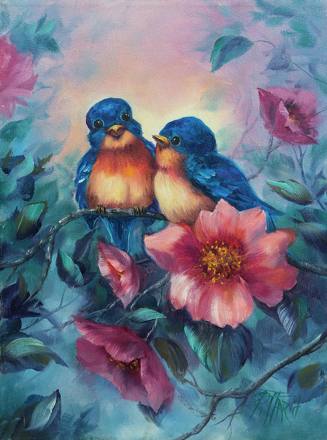 A Pair of Bluebirds Painting by Lynne Pittard