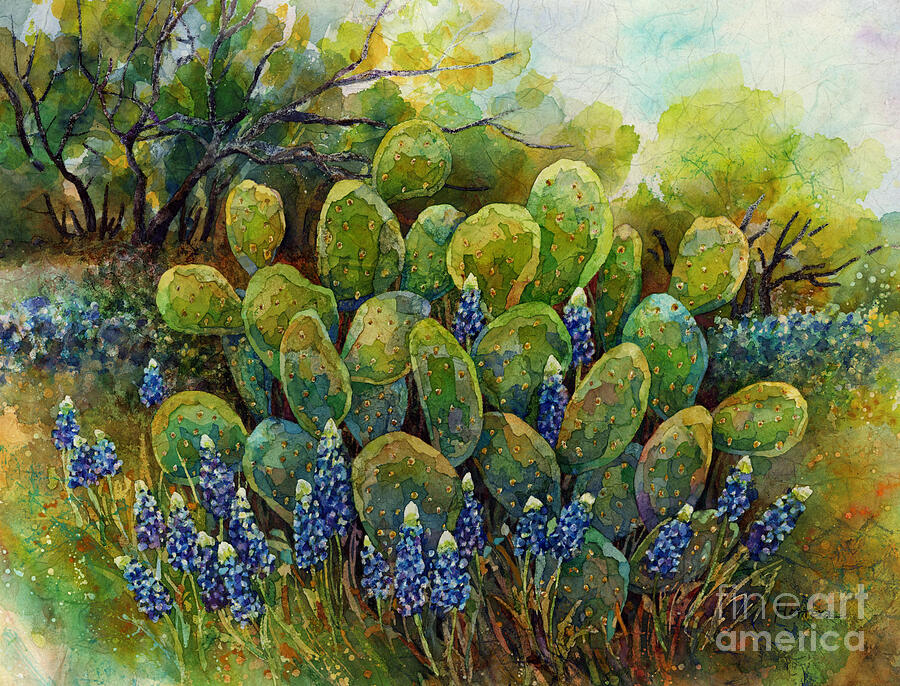 Cactus Painting - Bluebonnets and Cactus 2 by Hailey E Herrera Cactus Painting - Bluebonnets and Cactus 2 by Hailey E Herrera