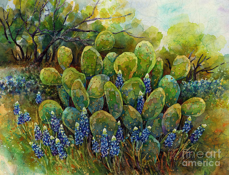 Bluebonnets And Cactus 2 Painting