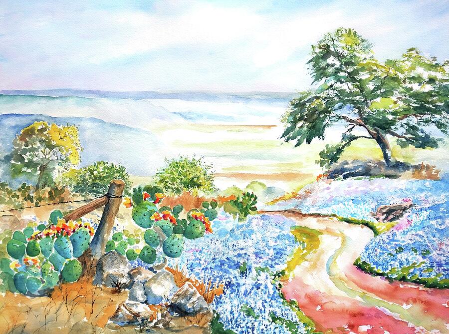 Bluebonnets - Texas Hill Country in Spring Painting by Carlin Blahnik CarlinArtWatercolor