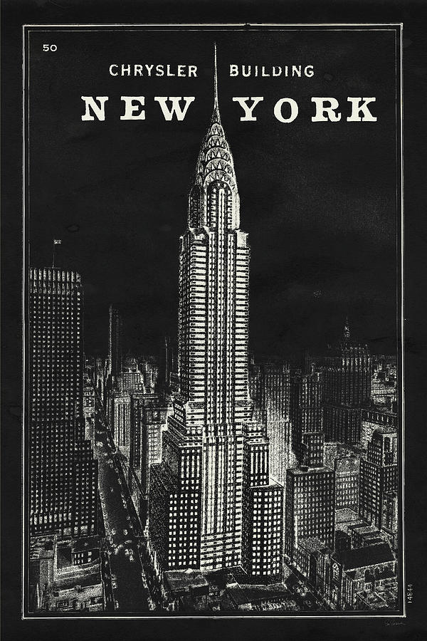 Architecture Painting - Blueprint Map New York Chrysler Building Black by Sue Schlabach