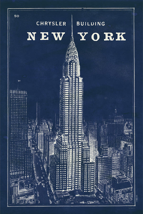 Architecture Painting - Blueprint New York Chrysler Building 24x36 by Sue Schlabach