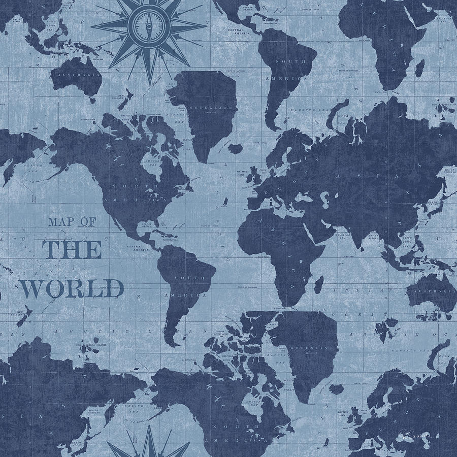 Map Mixed Media - Blueprint World Map Pattern II by Sue Schlabach
