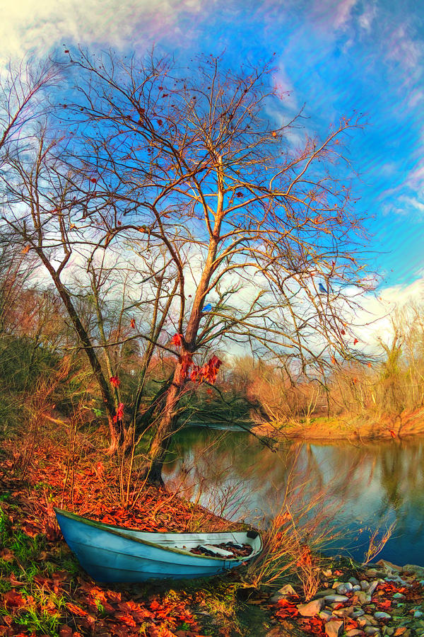 Blues at the End of Autumn Watercolors Painting Photograph by Debra and Dave Vanderlaan