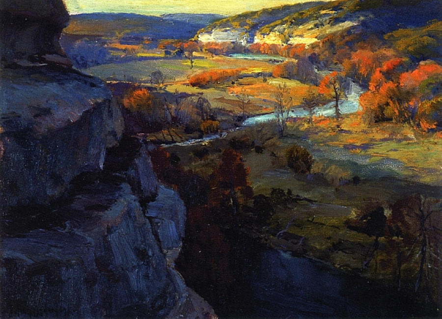 Bluffs on the Guadalupe River, 17 Miles above Kerryville Texas, 1921 Painting by Julian Onderdonk