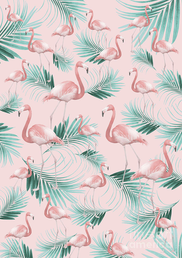 Nature Digital Art - Blush Flamingo Palm Vibes #1 #pastel #tropical #decor #art by Anitas and Bellas Art