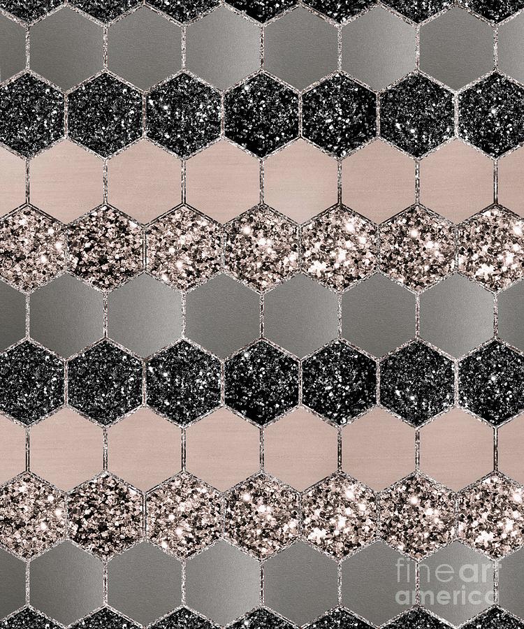 Abstract Digital Art - Blush Hexagon Glitter Glam #3 #geometric #decor #art by Anitas and Bellas Art