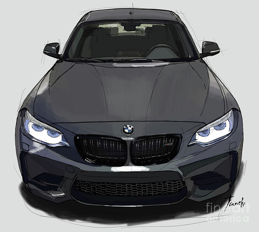 Car Digital Art - BMW classic modern car, handmade illustration, gift for car lovers by Drawspots Illustrations
