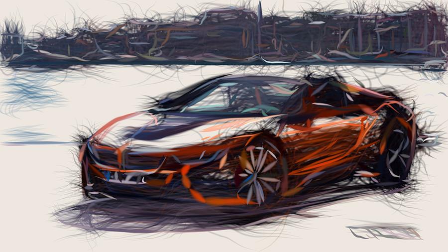 BMW i8 Roadster Drawing Digital Art by CarsToon Concept