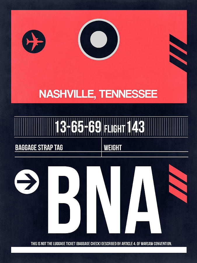 Nashville Digital Art - BNA Nashville Luggage Tag I by Naxart Studio