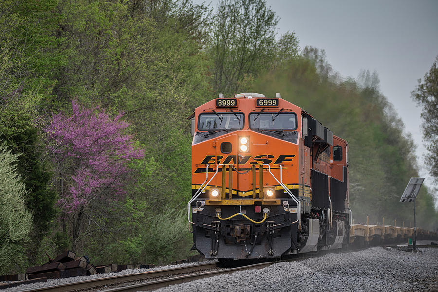 BNSF 6999 pulls a load of empty flats Photograph by Jim Pearson