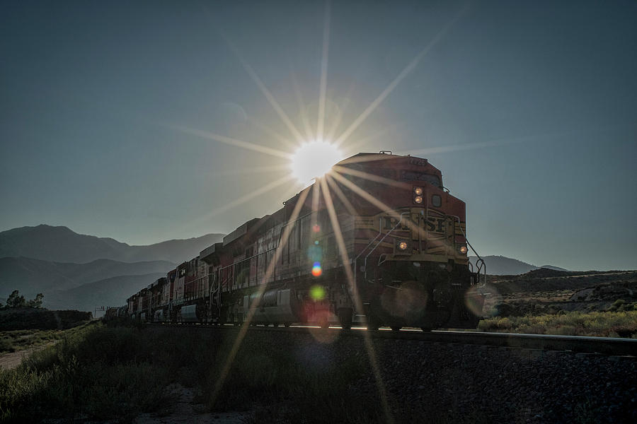 BNSF 7726 leads a manifest train up the Cajon Pass Photograph by Jim Pearson