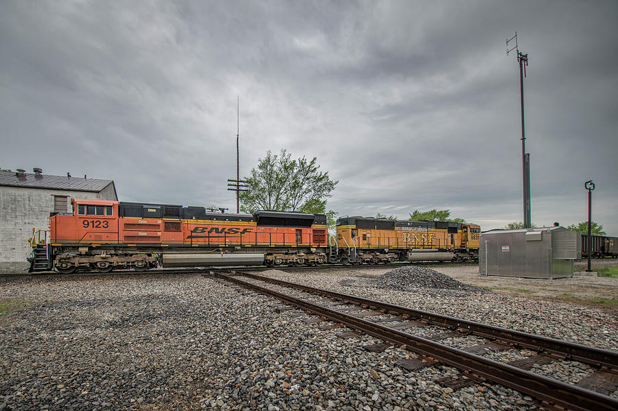 BNSF 9123 and 8831 at Ashley IL Photograph by Jim Pearson