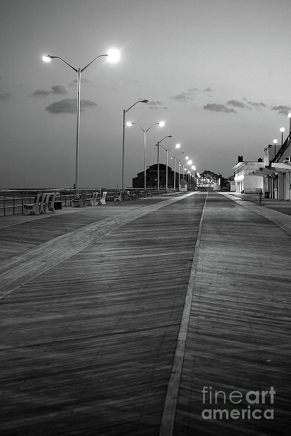 New Jersey Photograph - Boardwalk Asbury  Park Night Scene BW by Chuck Kuhn