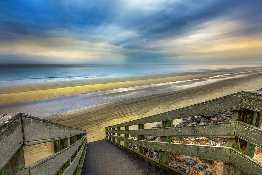 Boardwalk into Sunrise at Low Tide Photograph by Debra and Dave Vanderlaan