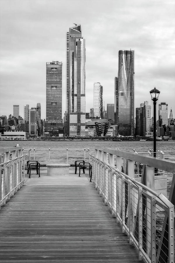 Boardwalk to New York City Skyline BW Photograph by Susan Candelario