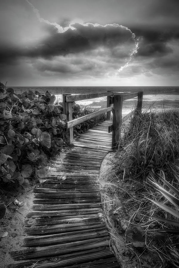 Boardwalk to the Sea in Radiant Black and White Photograph by Debra and Dave Vanderlaan